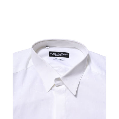 Dolce & Gabbana White Cotton GOLD Long Sleeves Formal Shirt