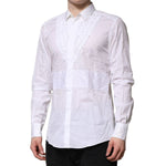 Dolce & Gabbana White Cotton Ruffled Detailing Formal Shirt TSH906823-40