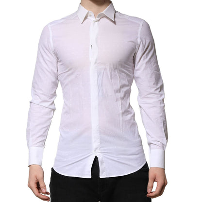 Dolce & Gabbana White GOLD Long Sleeves Dress Men Formal Shirt