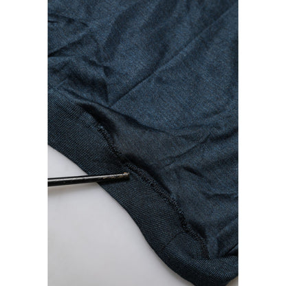 Dolce & Gabbana Dark Blue Silk Logo Patch Crew Neck T-shirt