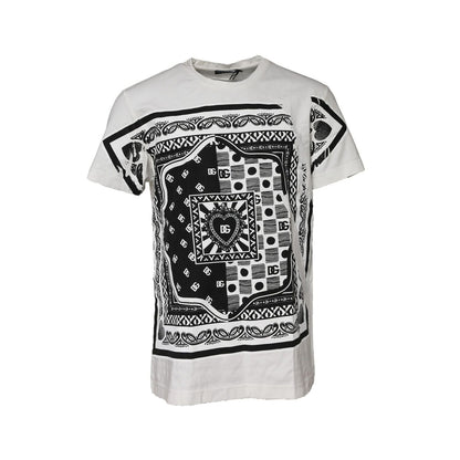 Dolce & Gabbana White Bandana Cotton Men Crew Neck T-shirt