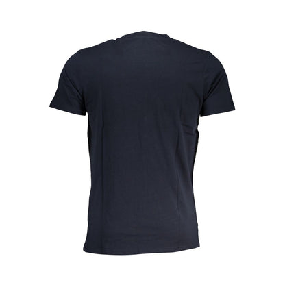 Back view of Cavalli Class Blue Cotton T-Shirt, short-sleeved and crew neck with a printed logo.