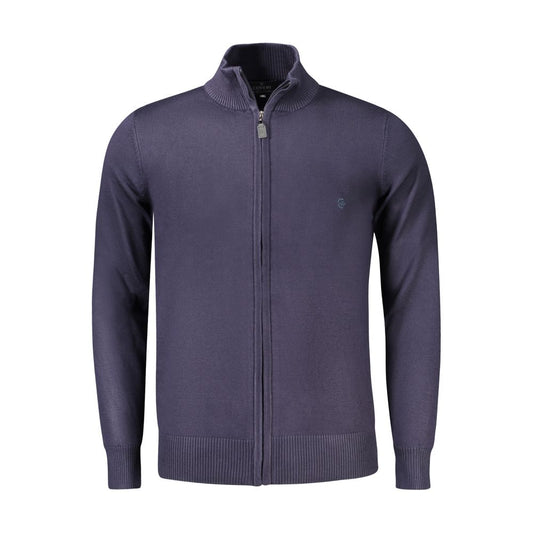 Coveri Moving Blue Viscose Men Sweater with embroidery and logo, zip-up design