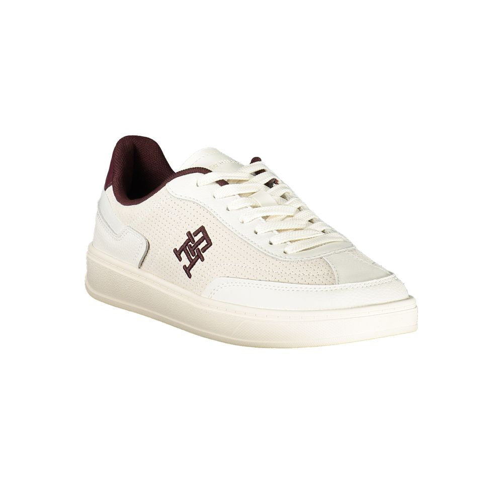 Alt Tag: Tommy Hilfiger Beige Leather Women Sneaker with classic lace-up design and brown accents