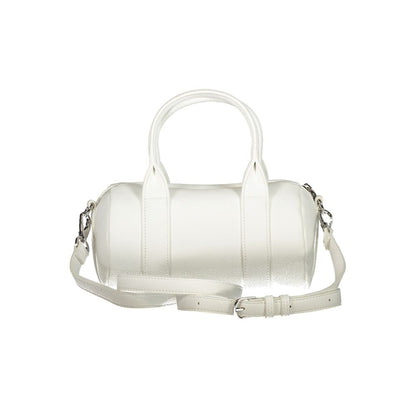 Mario Valentino White Polyethylene Handbag with adjustable straps, two handles, internal pockets, zip closure, and logo design