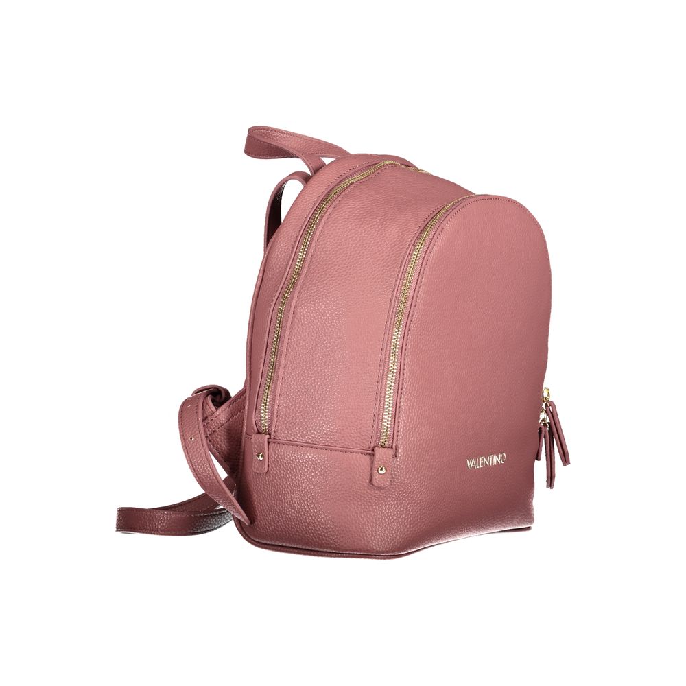 Alt Tag: Mario Valentino Pink Polyethylene Backpack with adjustable straps, external pocket, and zip closure.
