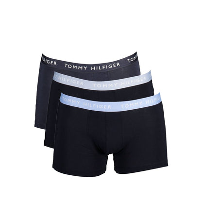 Tommy Hilfiger Black Cotton Men Boxer Trio Pack with iconic logo waistband, crafted from 21% recycled cotton for style and comfort.