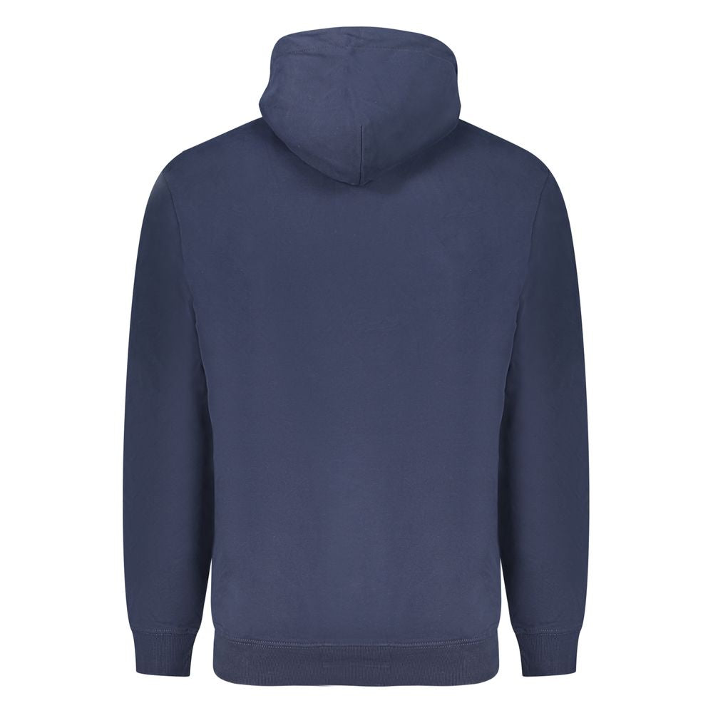 Back view of Tommy Hilfiger Blue Cotton Men Sweater with hood and brushed finish.