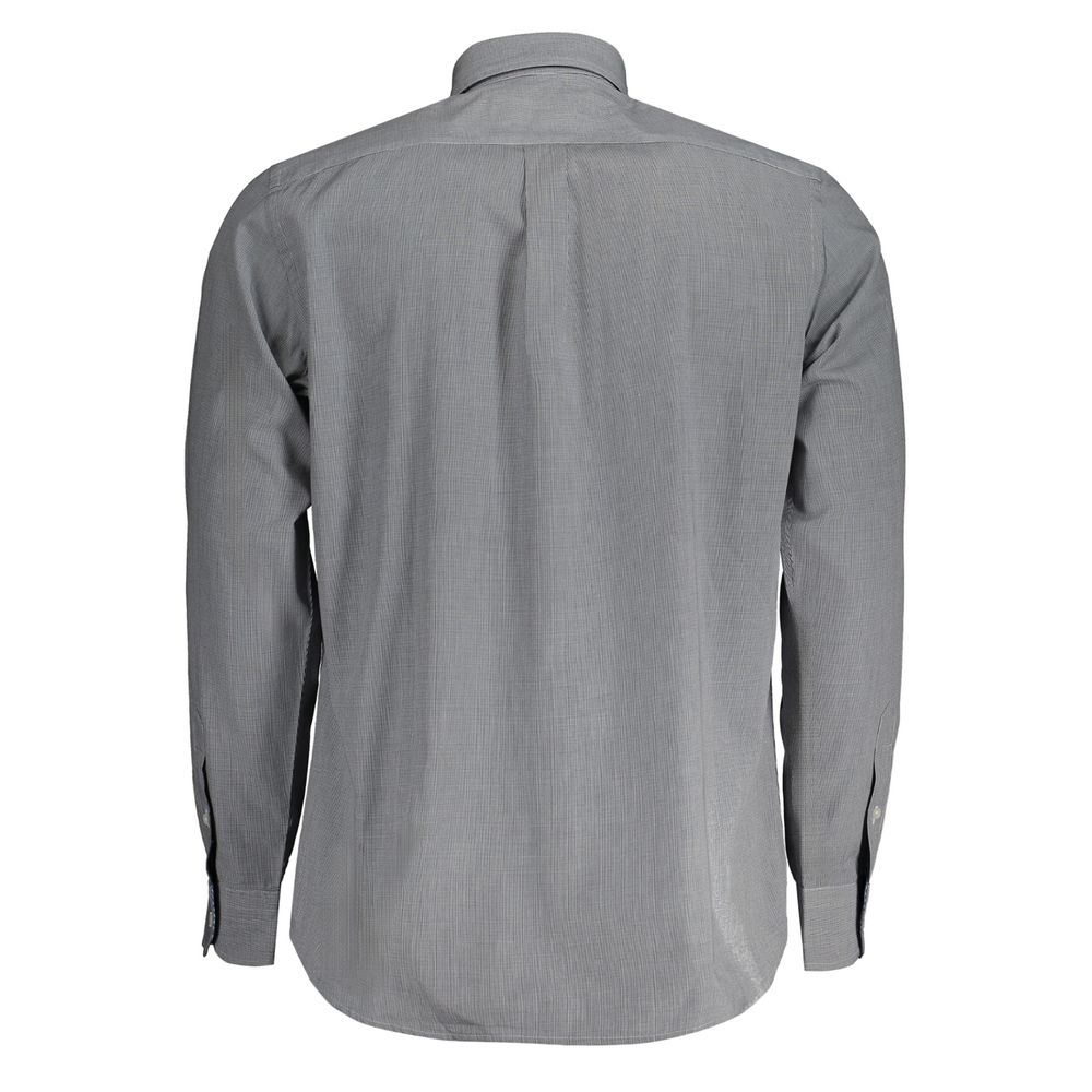 Harmont & Blaine Blue Cotton Shirt, checked long sleeve, regular fit, button down collar, organic cotton, back view