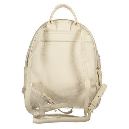 Back view of Mario Valentino Beige Polyethylene Backpack with adjustable straps, recycled material, and contrasting details.