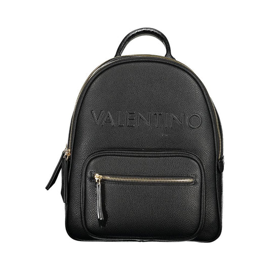 Mario Valentino Black Polyethylene Backpack with handle, adjustable straps, external pocket, zip closure, and recycled materials.
