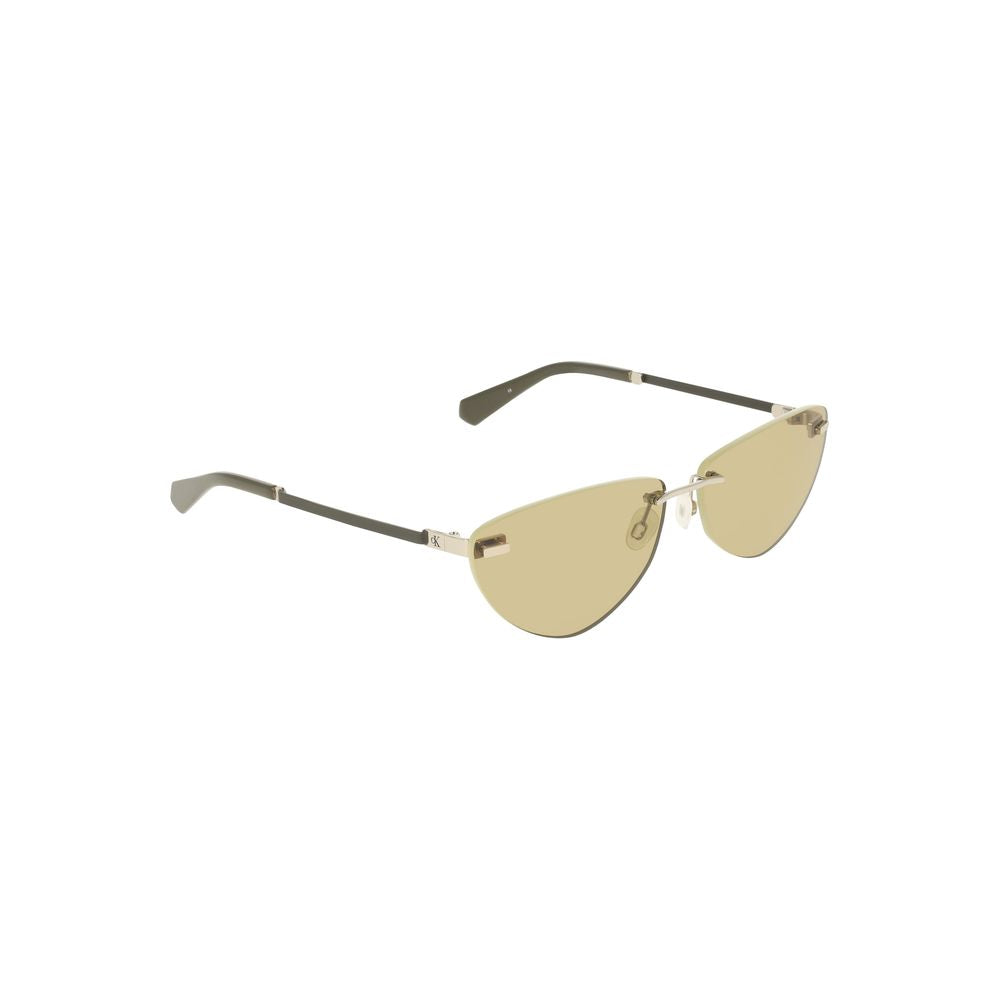 Calvin Klein Green Metal Women Sunglass with chic drop-shaped green lens and sleek metal frame.