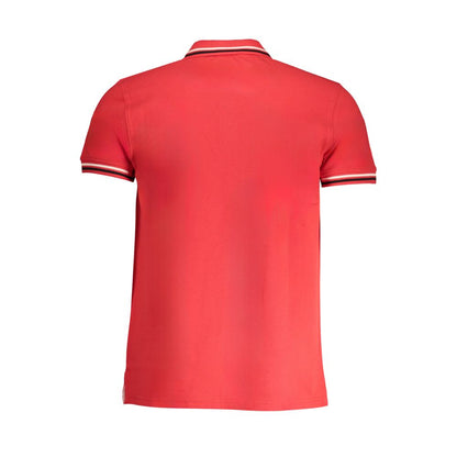 Back view of Cavalli Class Red Cotton Polo Shirt with short sleeves, 3 buttons, contrast details, and embroidered logo.