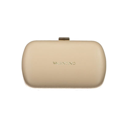 Mario Valentino Beige Polyethylene Women Handbag with gold logo and snap closure, showcasing elegant design and craftsmanship.