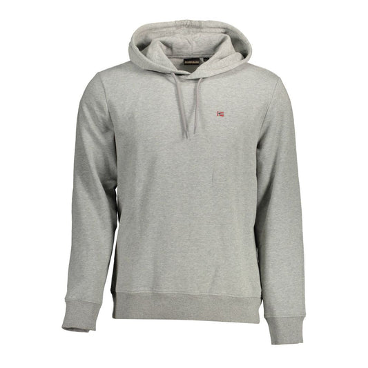 Napapijri Gray Organic Cotton Men Sweater with logo applique on front, offering a blend of comfort and style for a chic fashion statement.