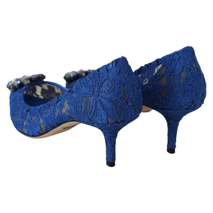 Dolce & Gabbana Blue Lace Crystal Ballet Pumps Shoes