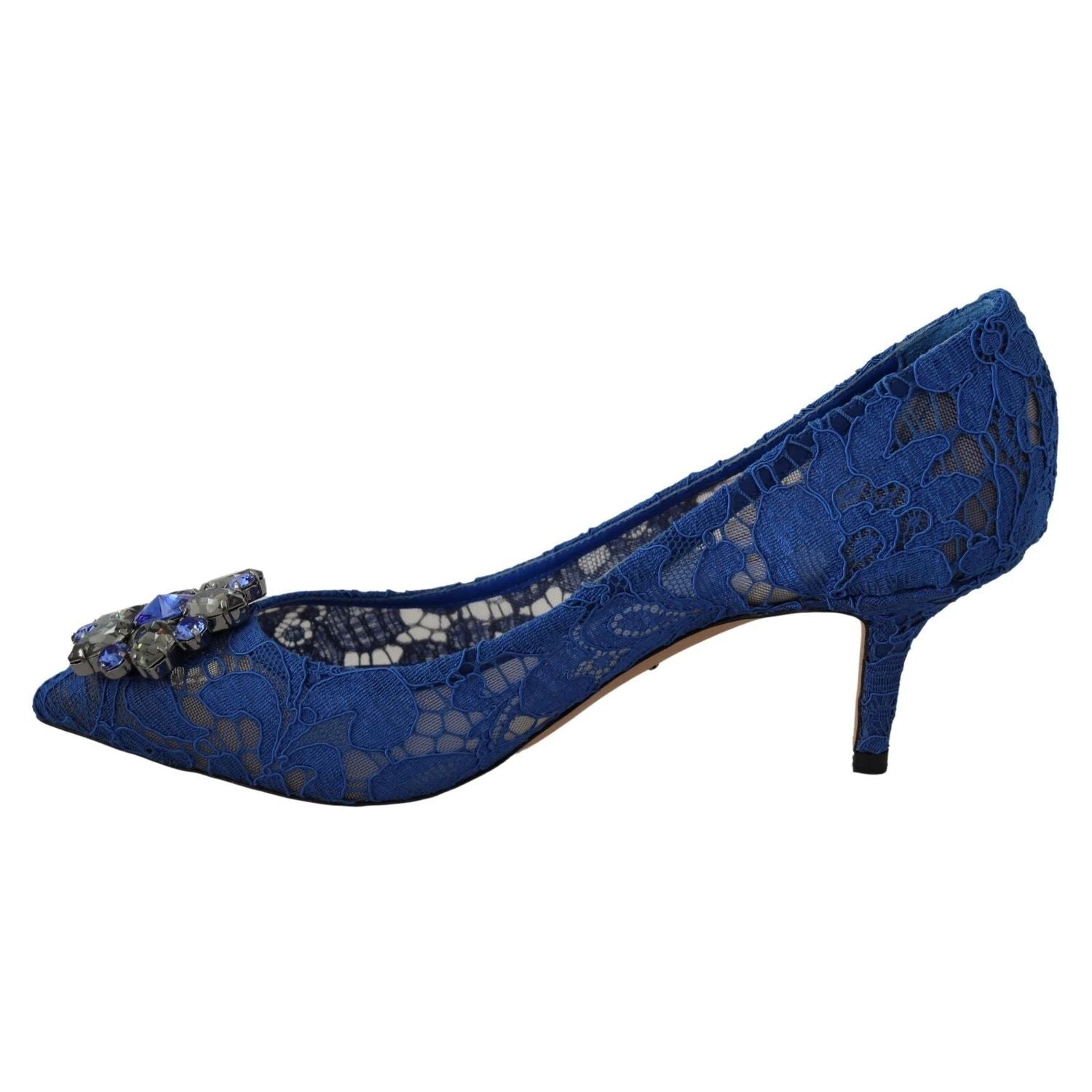 Dolce & Gabbana Blue Lace Crystal Ballet Pumps Shoes