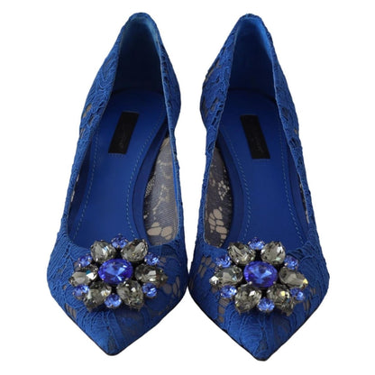 Dolce & Gabbana Blue Lace Crystal Ballet Pumps Shoes