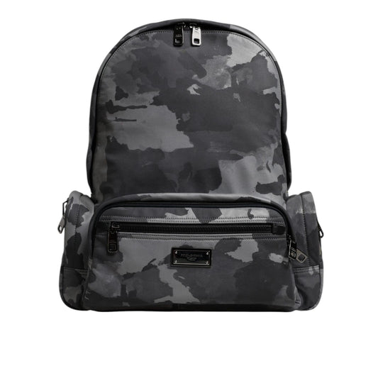 Dolce & Gabbana Gray Cotton Camouflage Logo Plaque Backpack Bag BAG4631