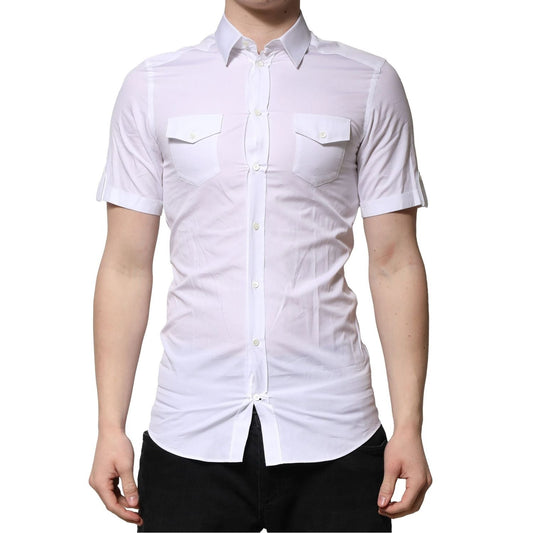 Dolce & Gabbana White Cotton GOLD Short Sleeves Formal Shirt