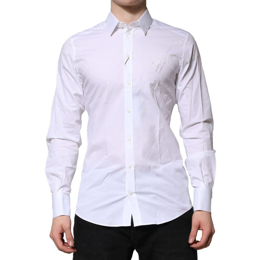 Dolce & Gabbana White Long Sleeves Dress GOLD Formal Shirt