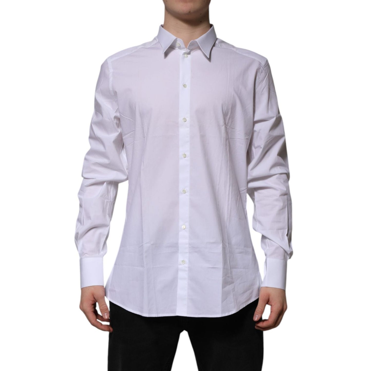 Dolce & Gabbana White Cotton GOLD Long Sleeves Formal Shirt TSH906837-43