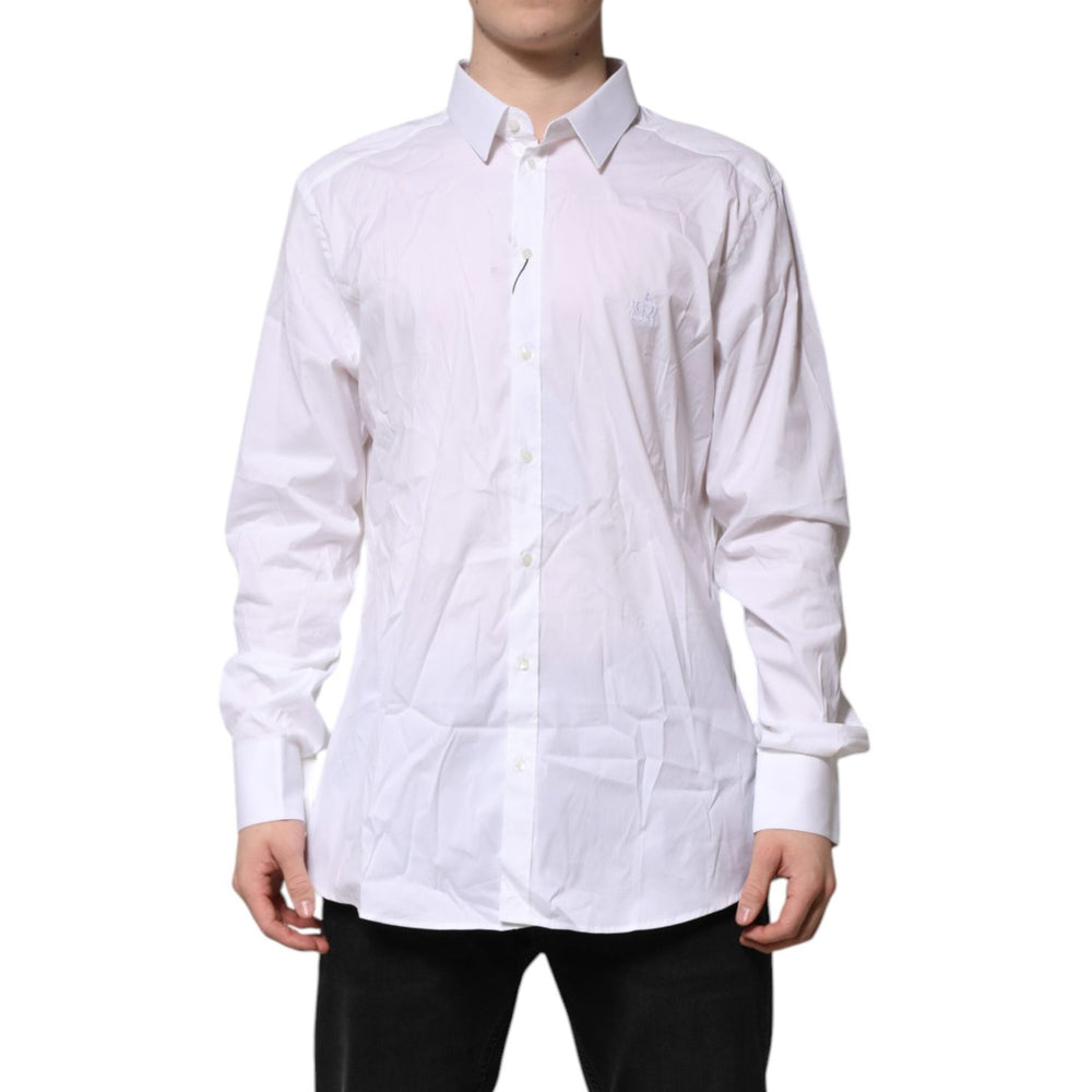 Dolce & Gabbana White Cotton GOLD Long Sleeves Formal Shirt TSH906848-44