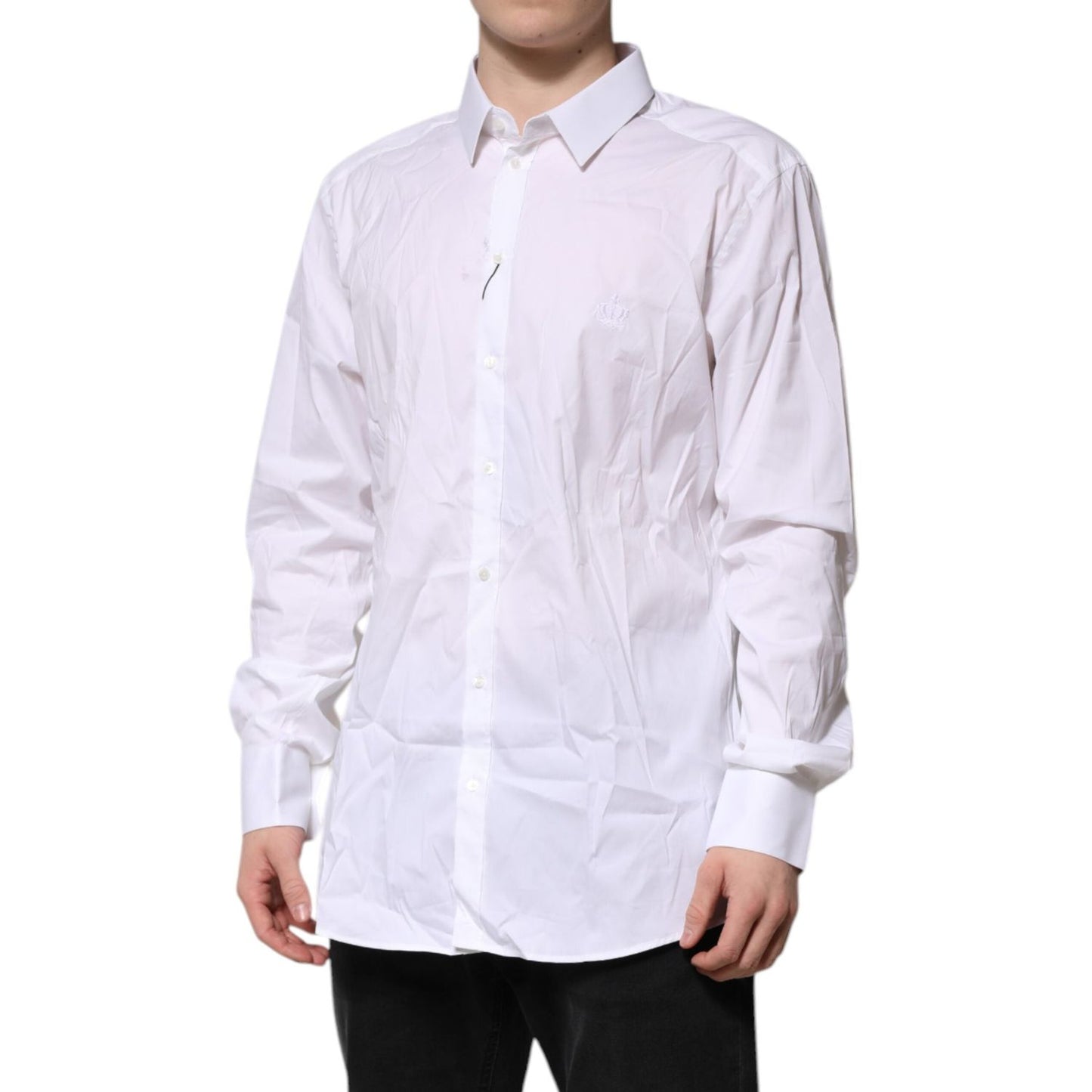 Dolce & Gabbana White Cotton GOLD Long Sleeves Formal Shirt TSH906848-44
