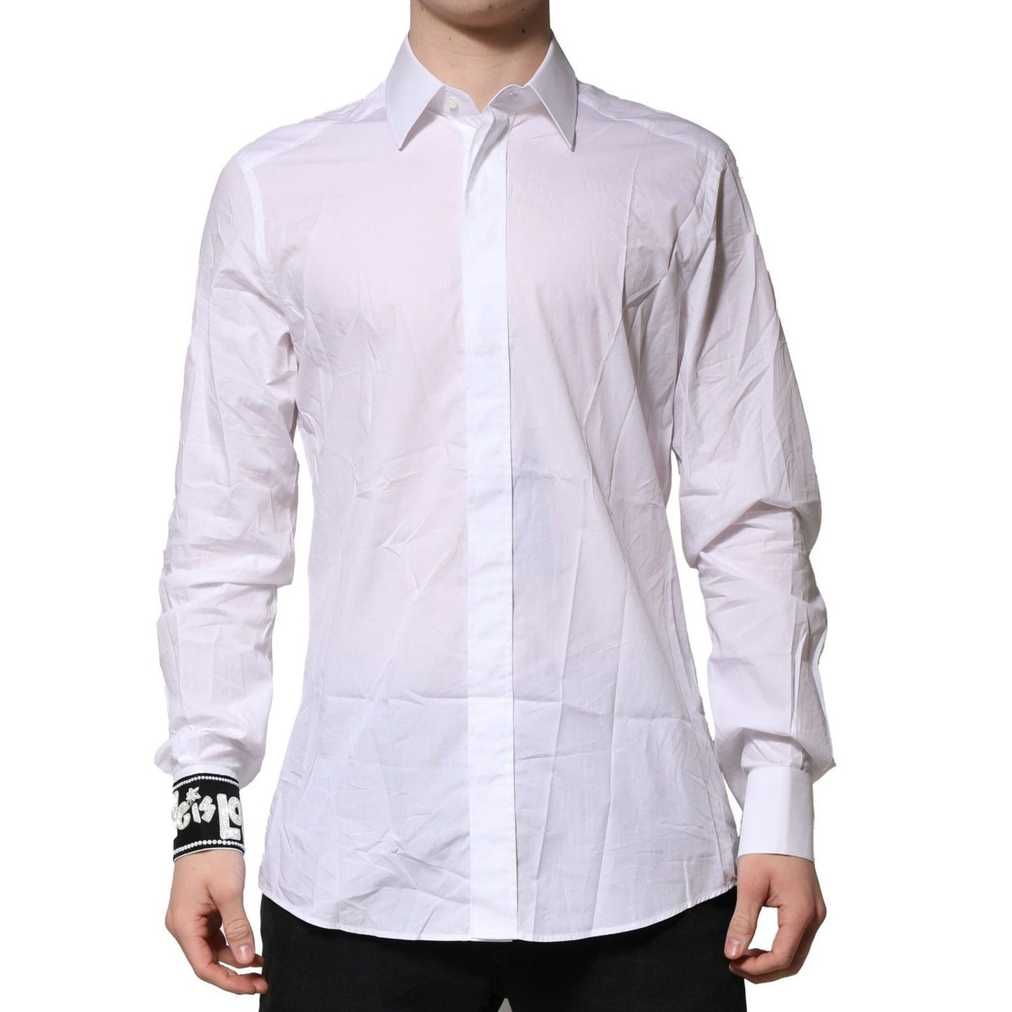 Dolce & Gabbana White Cotton GOLD Long Sleeves Formal Shirt TSH906855-41