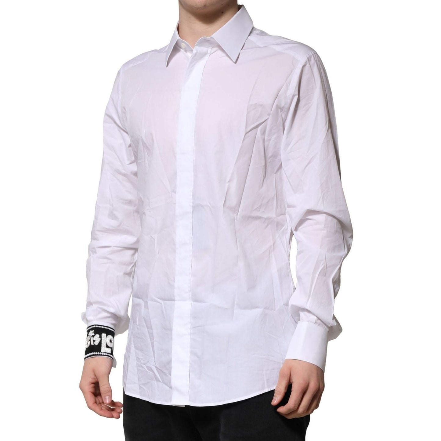 Dolce & Gabbana White Cotton GOLD Long Sleeves Formal Shirt