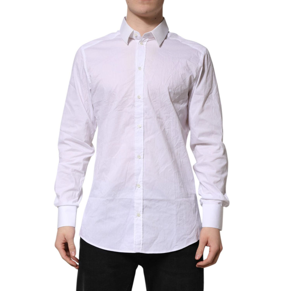 Dolce & Gabbana White Cotton GOLD Long Sleeves Formal Shirt TSH906857-42