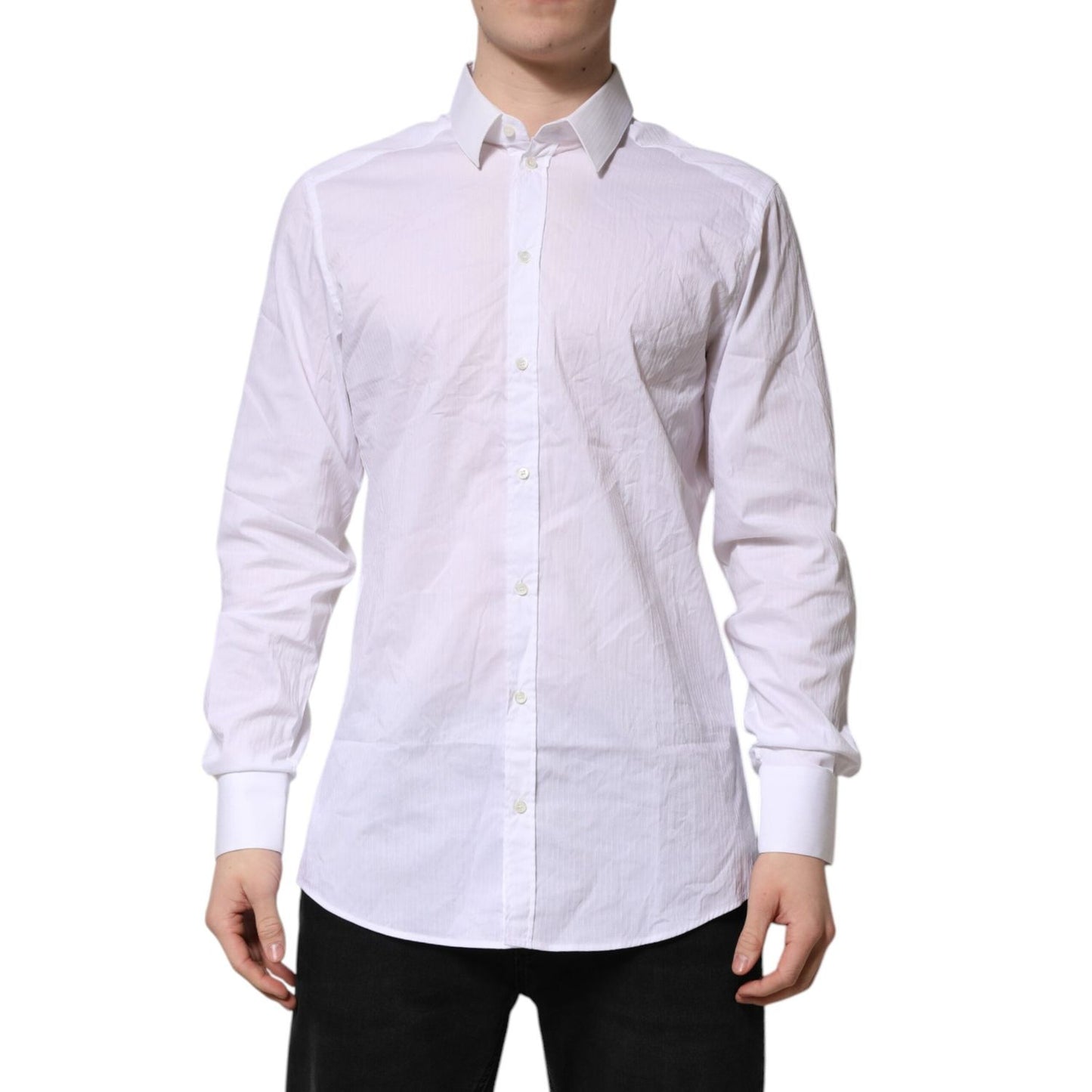 Dolce & Gabbana White Cotton GOLD Long Sleeves Formal Shirt TSH906857-42
