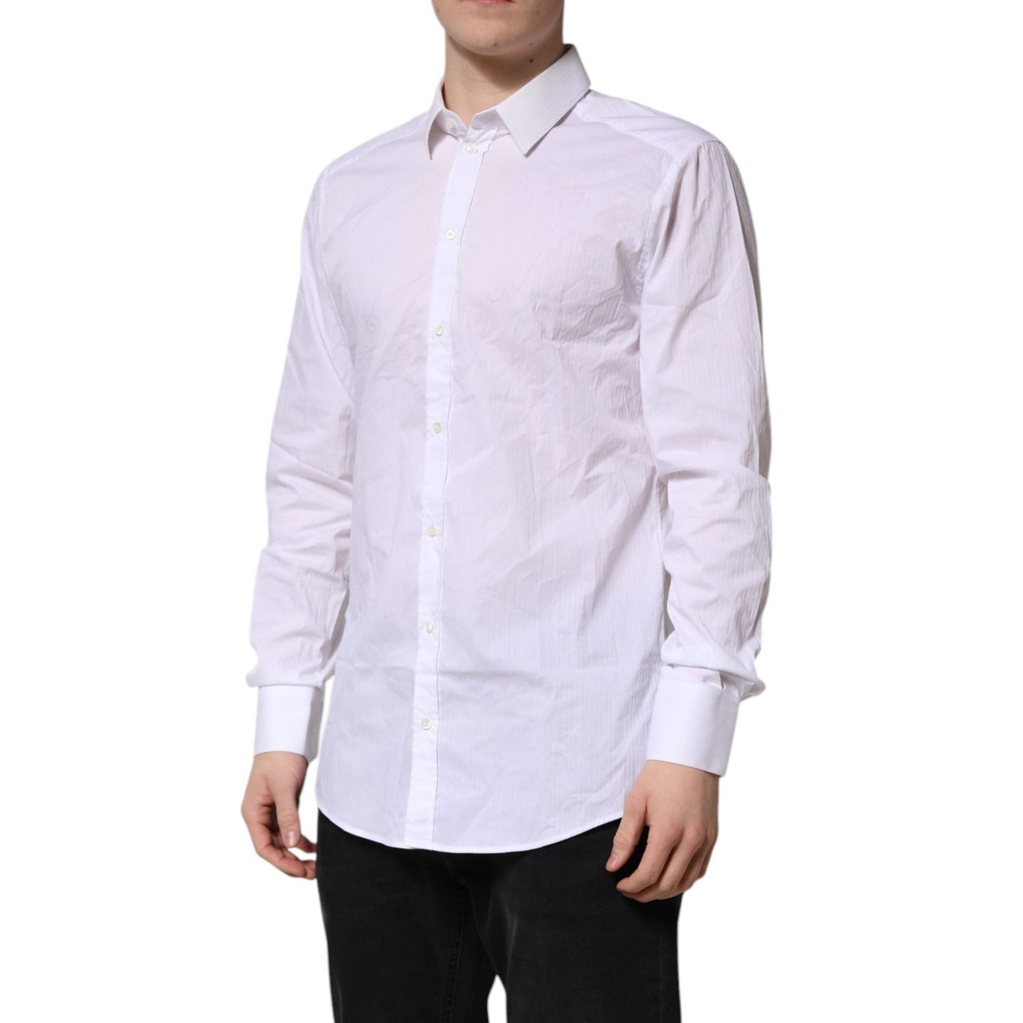 Dolce & Gabbana White Cotton GOLD Long Sleeves Formal Shirt TSH906857-42