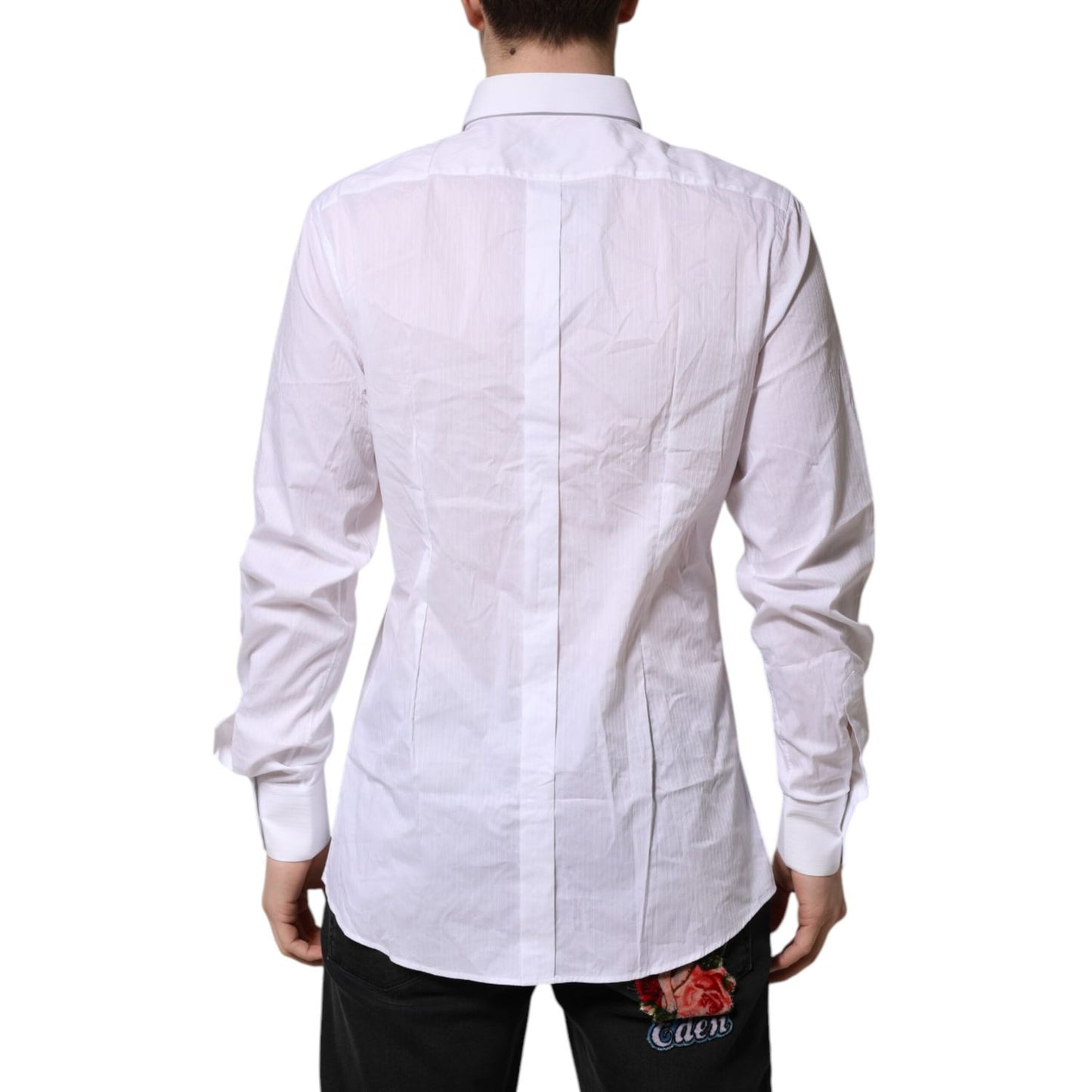 Dolce & Gabbana White Cotton GOLD Long Sleeves Formal Shirt TSH906857-42