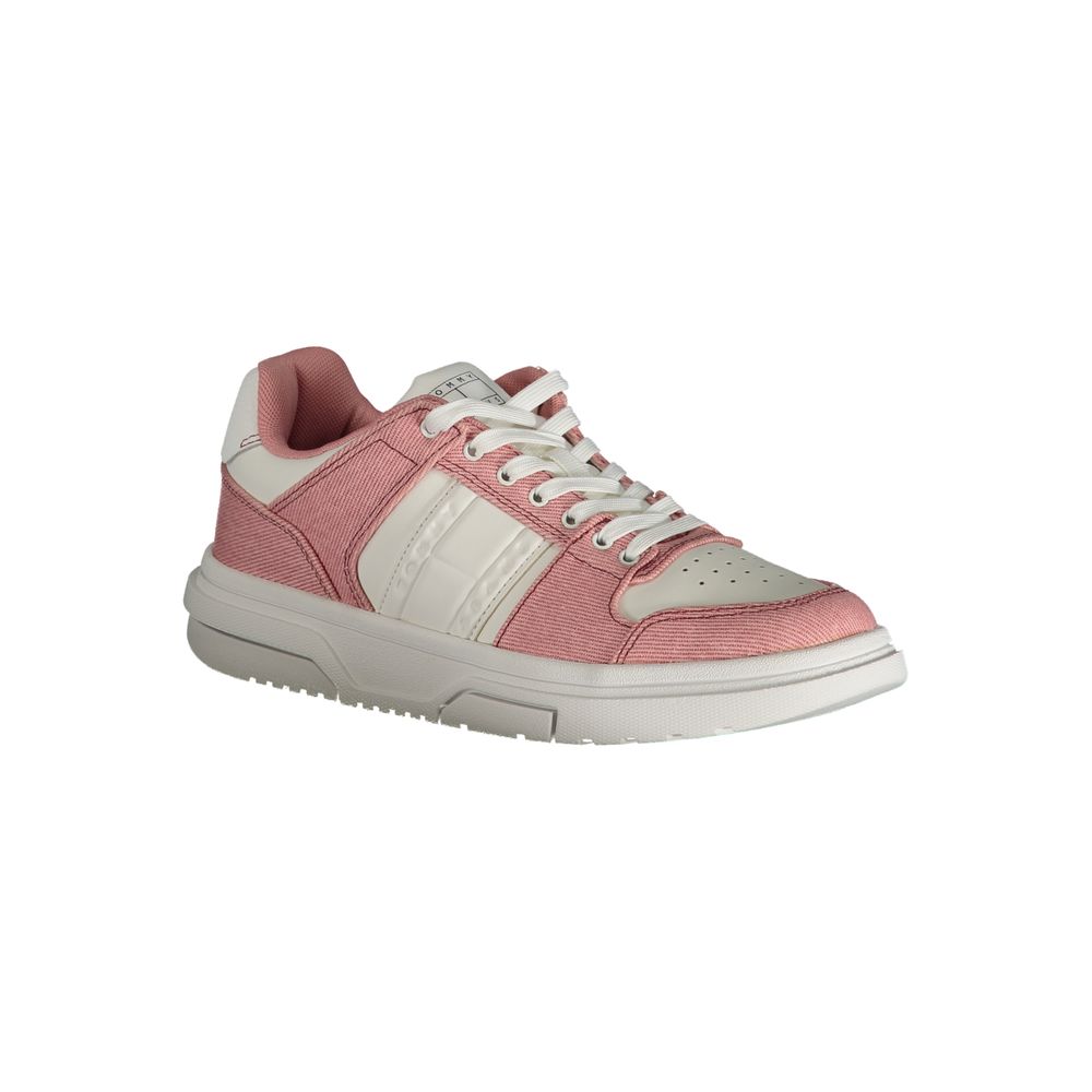 Tommy Hilfiger Pink Polyester Sneaker with laces and contrast details, featuring a logo on the side.