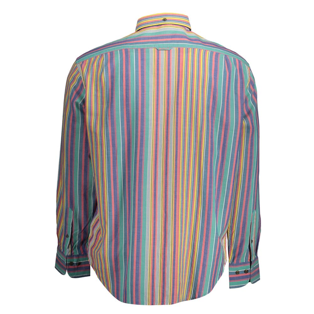 Back view of the Gant Blue Cotton Men Shirt with colorful stripes and button cuffs.