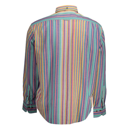 Back view of the Gant Blue Cotton Men Shirt with colorful stripes and button cuffs.