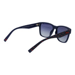 Alt Tag: Fila Blue Men Sunglass with blue plastic full-rim, polarized gradient lenses, square style, and branded case included.