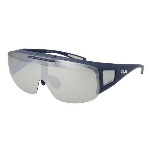 Fila Blue Men Sunglass with polarized grey lenses and blue plastic frame, offers 100% UVA & UVB protection, includes branded case.
