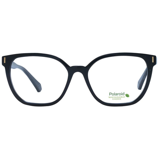 Polaroid Black Women Glasses Frame with full-rim polyamide frame, demo lenses, and square style for women.