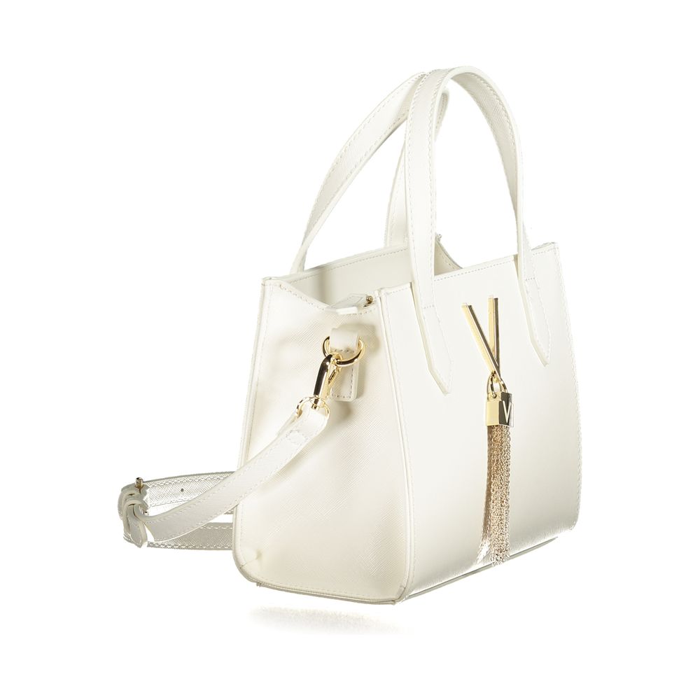 Mario Valentino White Polyethylene Women Handbag with tassel detail and adjustable strap, showcasing elegance and luxury.