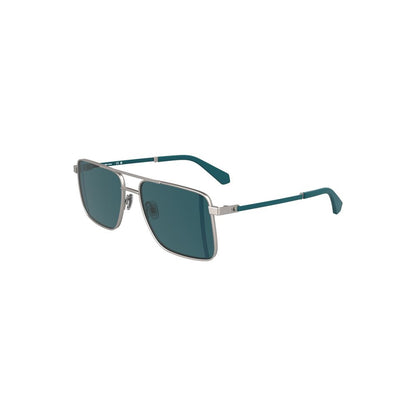 Calvin Klein Gray Metal Men Sunglass with sleek metal frame and square blue lenses.