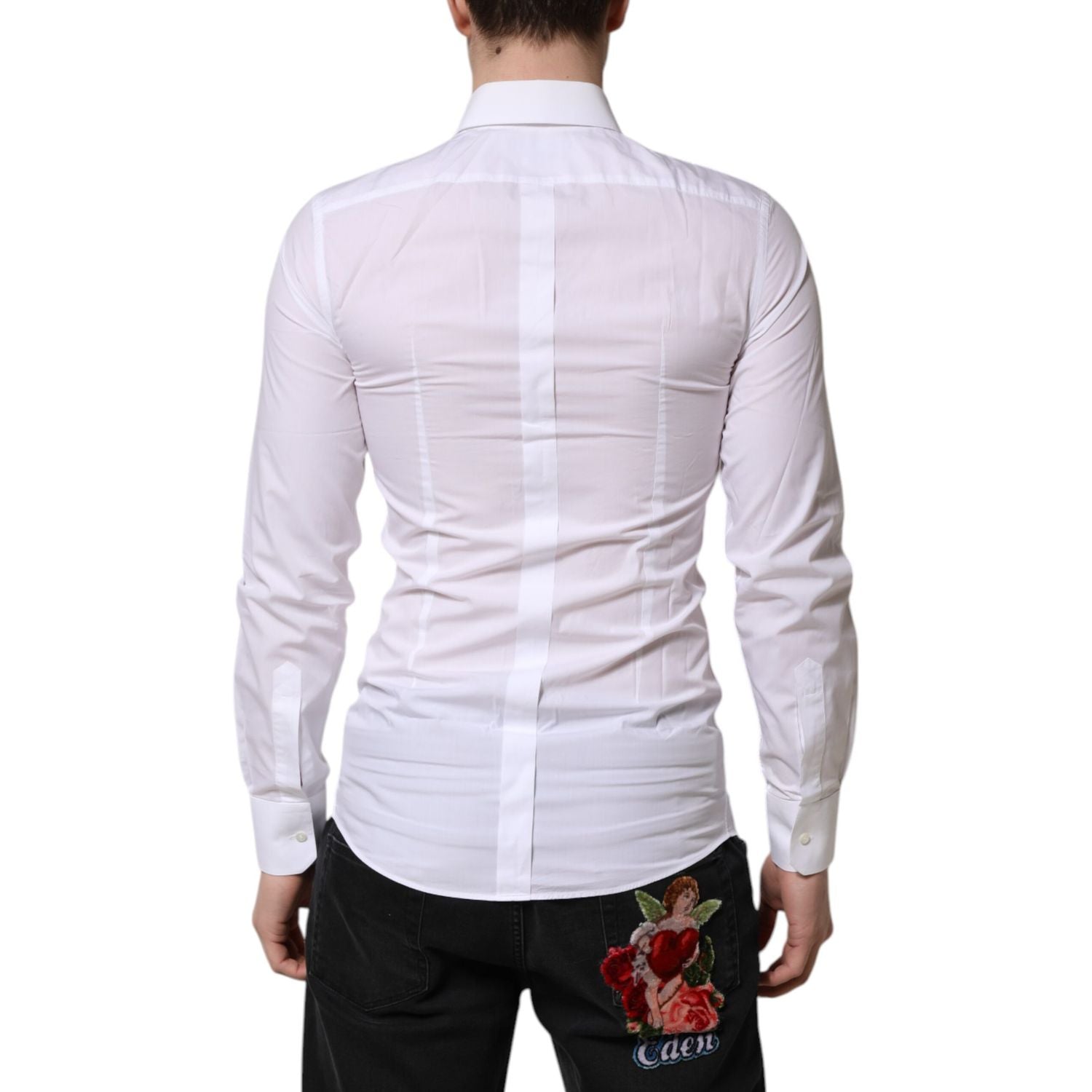 Dolce & Gabbana White GOLD Long Sleeves Dress Men Formal Shirt