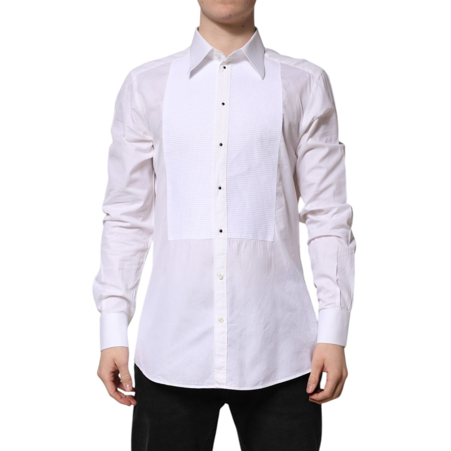 Dolce & Gabbana White GOLD Cotton Long Sleeves Formal Shirt