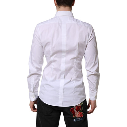 Dolce & Gabbana White GOLD Cotton Men Dress Formal Shirt