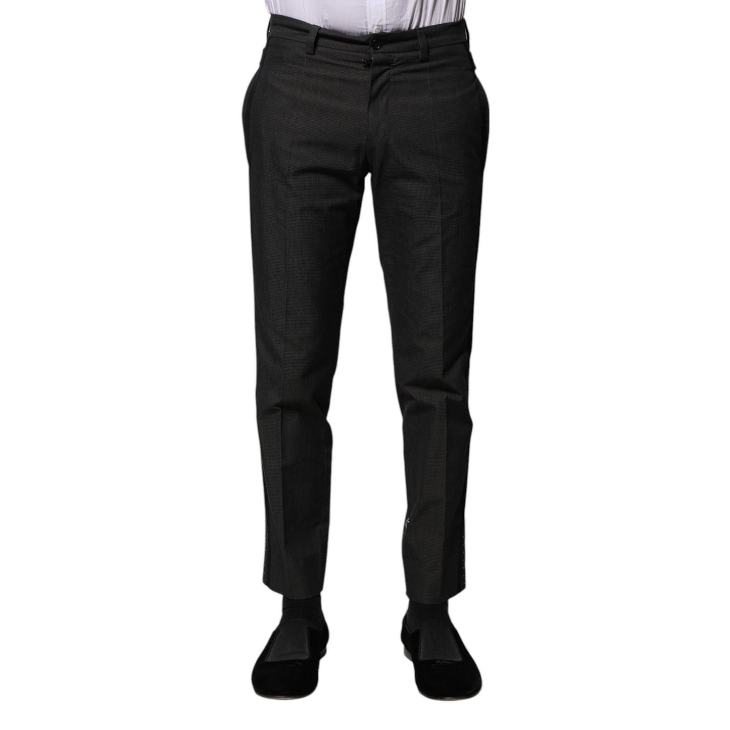 Dolce & Gabbana Gray Cotton Patterned Formal Pants