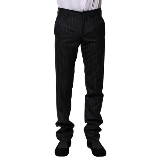 Dolce & Gabbana Black Wool Striped Formal Pants