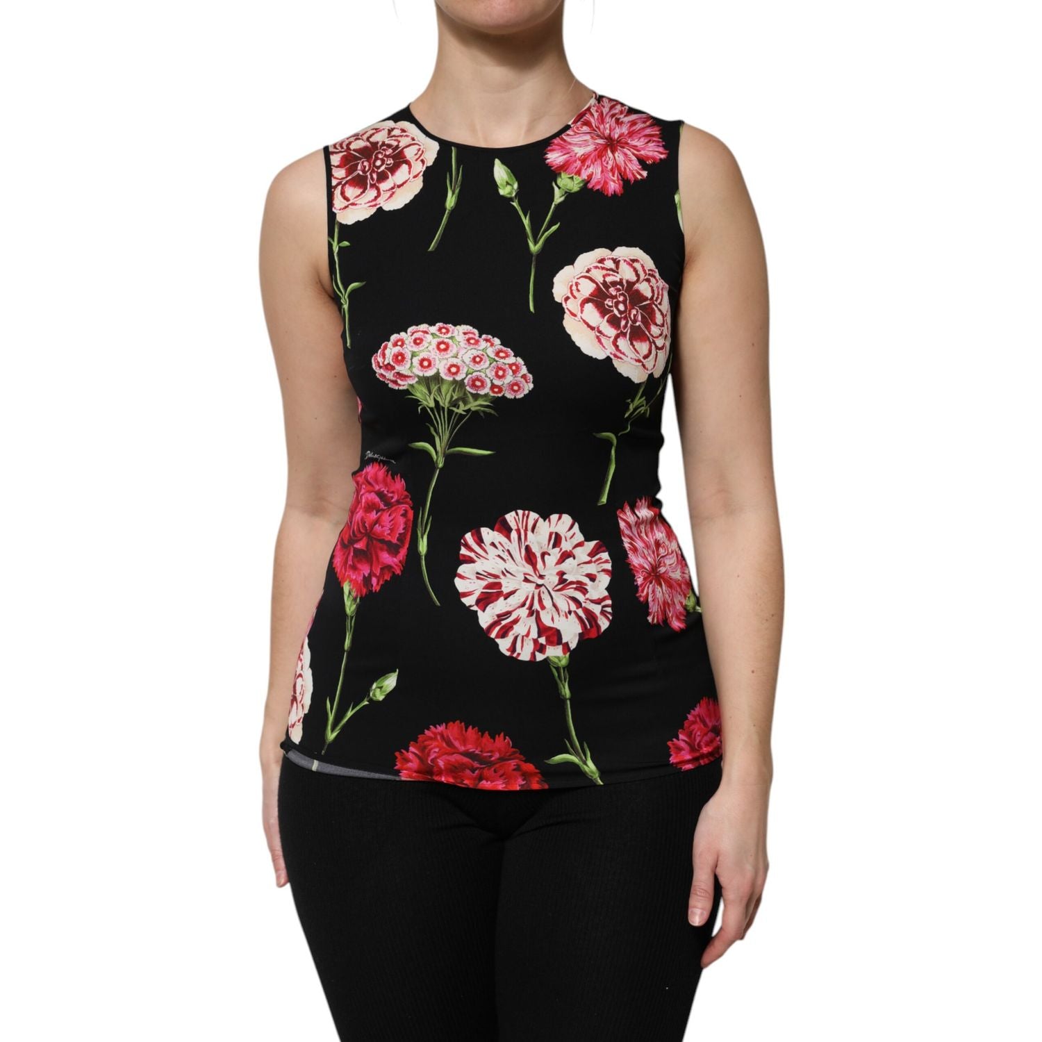 Dolce & Gabbana Black Floral Print Sleeveless Tank Blouse Top