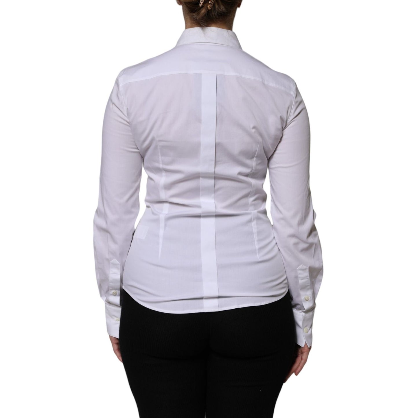 Dolce & Gabbana White Cotton Collared Long Sleeves Blouse Top