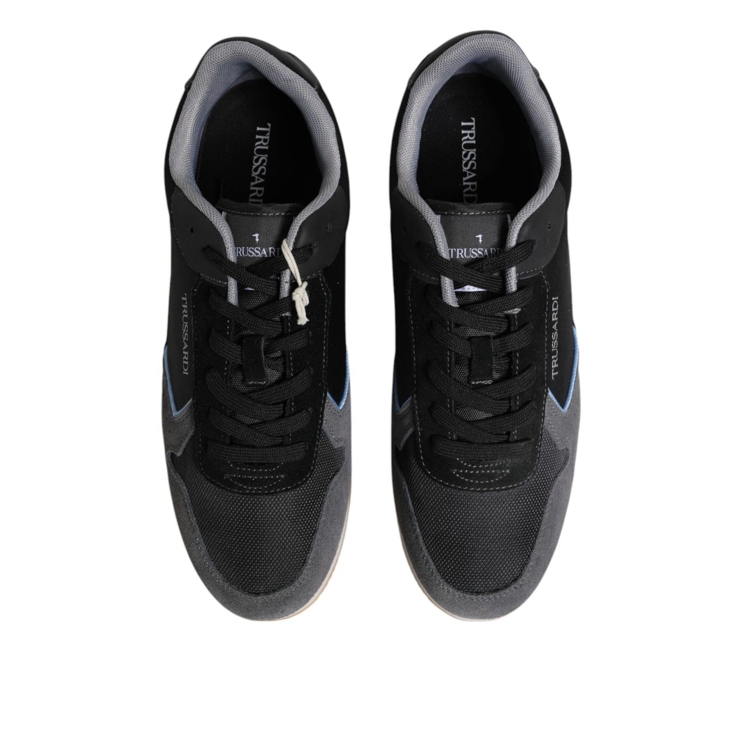 Trussardi Black Gray Lace Up Low Top Casual Sneakers Shoes